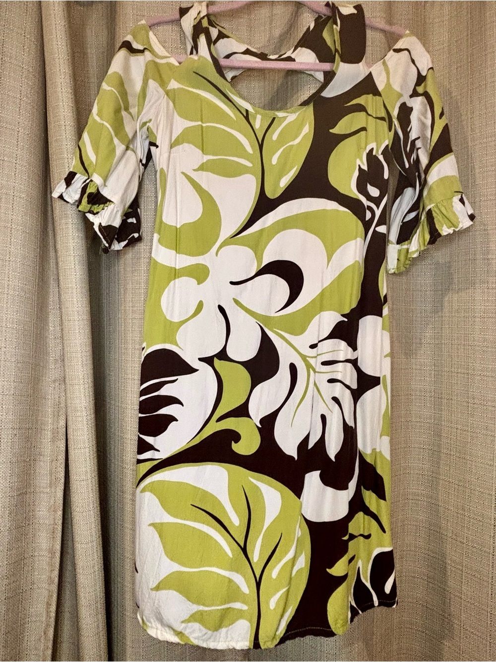 Hilo Hattie Green, White & Brown Tropical Print Top XS